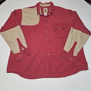 Galyans Mens XXL Long Sleeve Button Down Hunting Shirt Maroon Tan Shooting Game